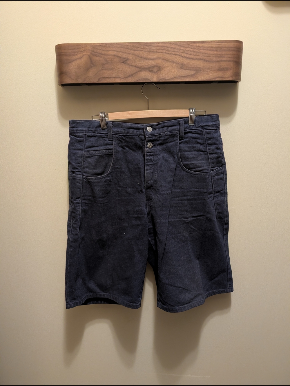 Guess Men's Dark Blue Jean Shorts with Front Pockets (Vintage)